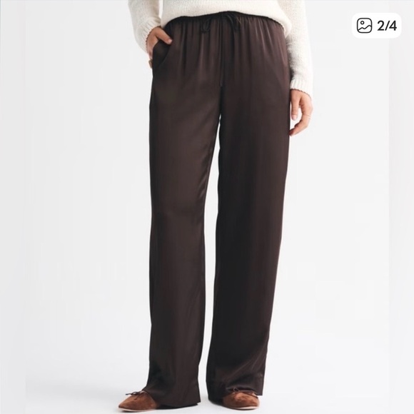 Abercrombie & Fitch Pants - NWT Abercrombie Satin Pull On Pants - Dark Brown size XXL short wide leg